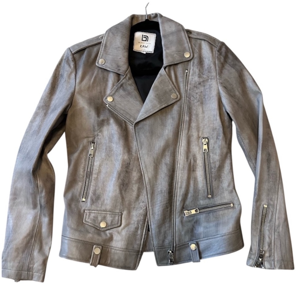 🆕 BLANC NOIR RAW LEATHER MOTORCYCLE JACKET gray size XS